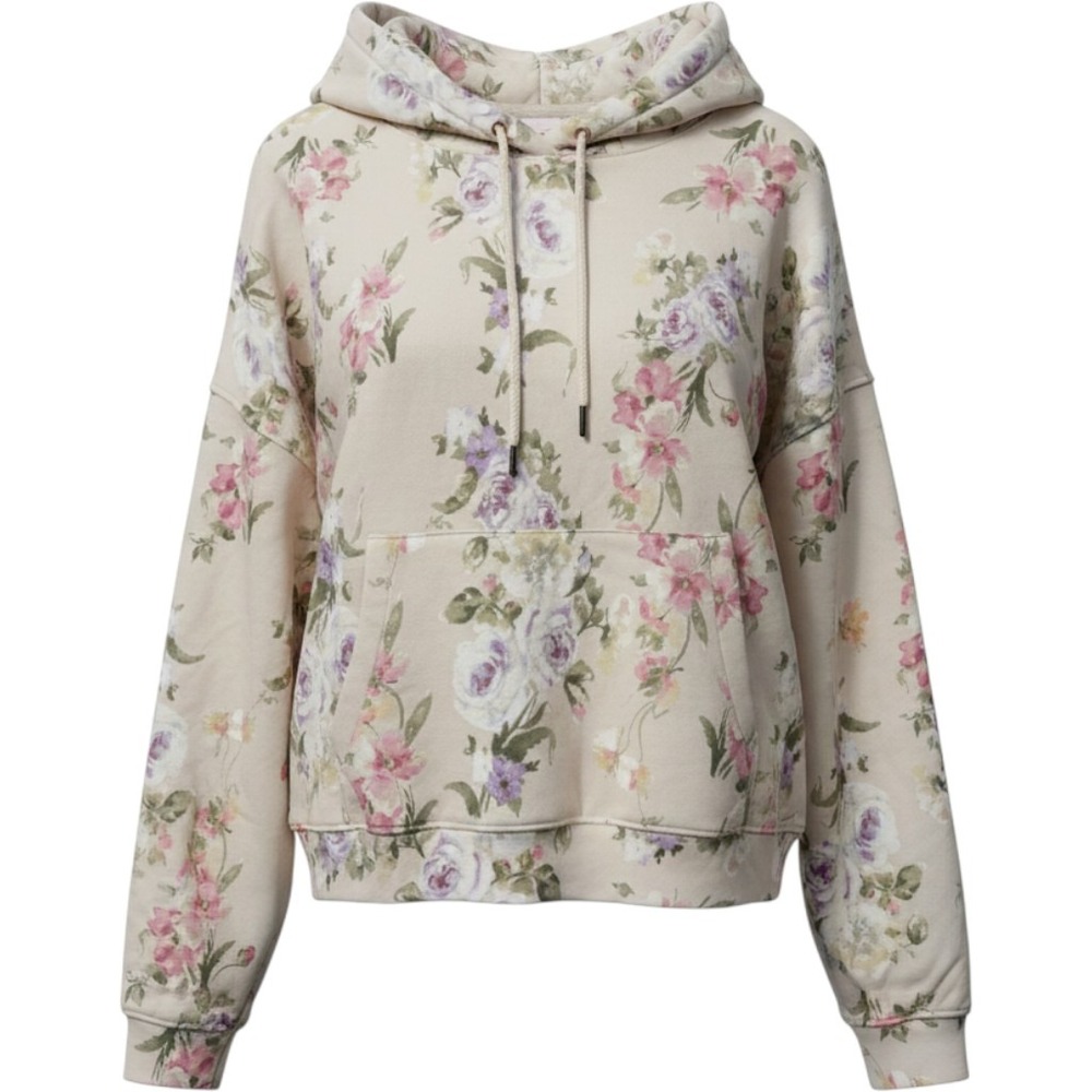 NWT Gap x LoveShackFancy Floral Cropped Logo Hoodie Sweatshirt Beige Pink XL